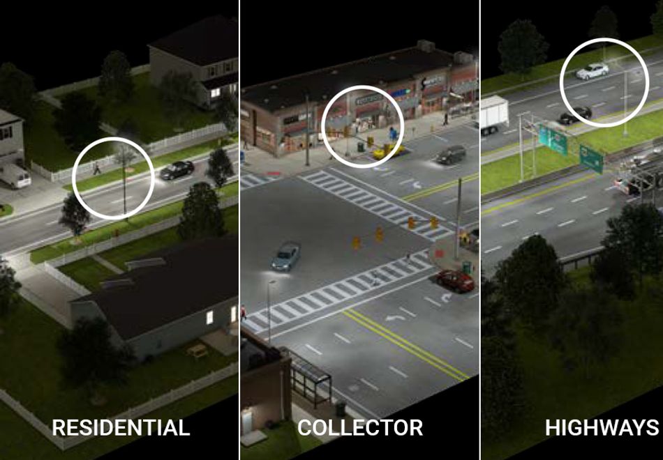 depiction of residential collector and highways being lit by Cree Lighting LED lights