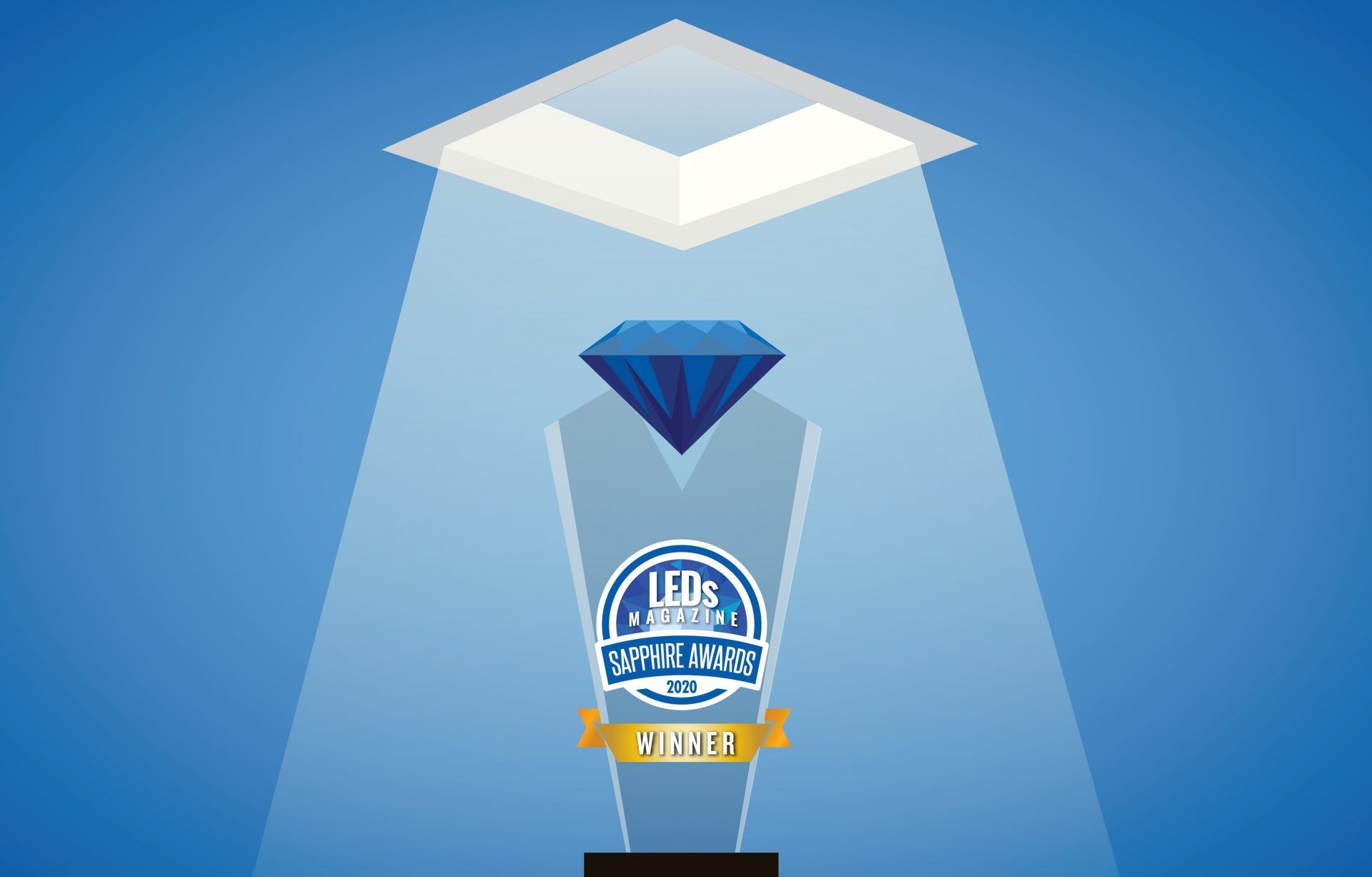 illustration graphic of a troffer light shining on LED Magazine's 2020 Sapphire Award