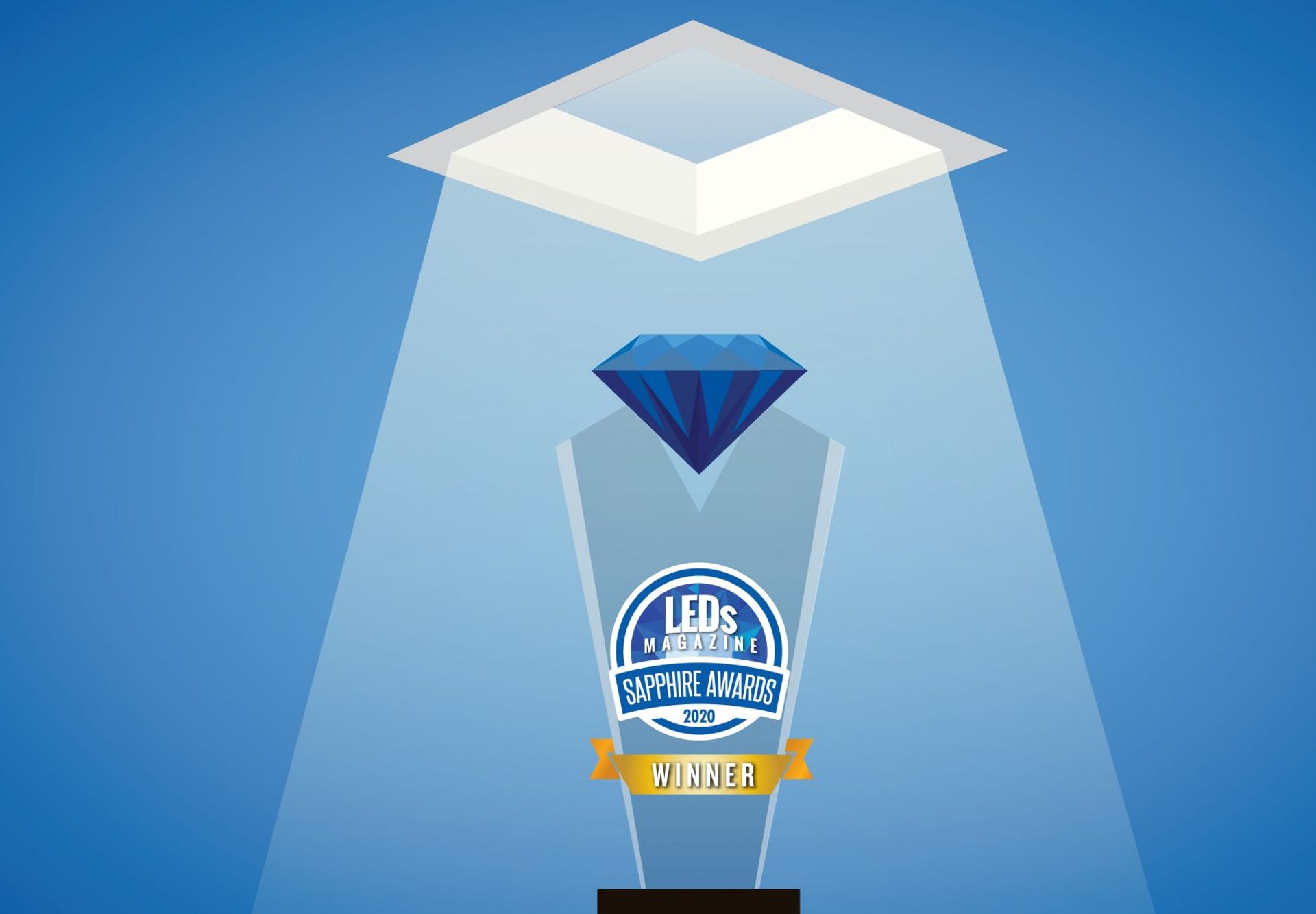 illustration graphic of a troffer light shining on LED Magazine's 2020 Sapphire Award