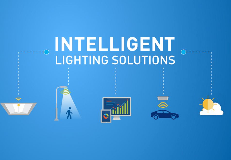 intelligent lighting solutions graphic showing Cree's different types of offerings for indoor and outdoor lighting systems and the data they gather