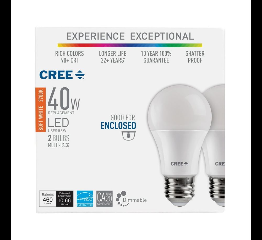 CREE LED 60W = 10W Soft White DIMMABLE 60 Watt Equivalent A19 2700K E26 bulb 