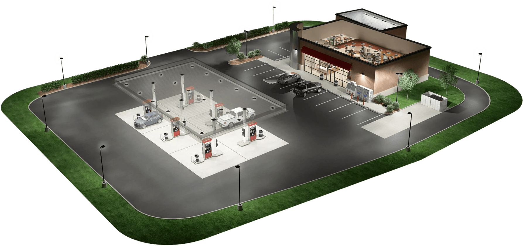 Isometric view of gas station